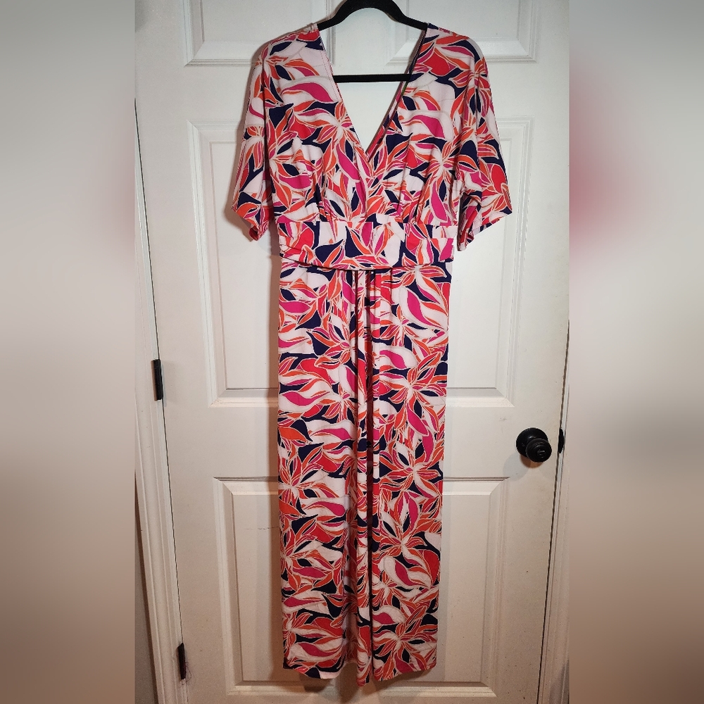 Pappagallo Lani Floral V-Neck Maxi Dress - Pink and Blue L